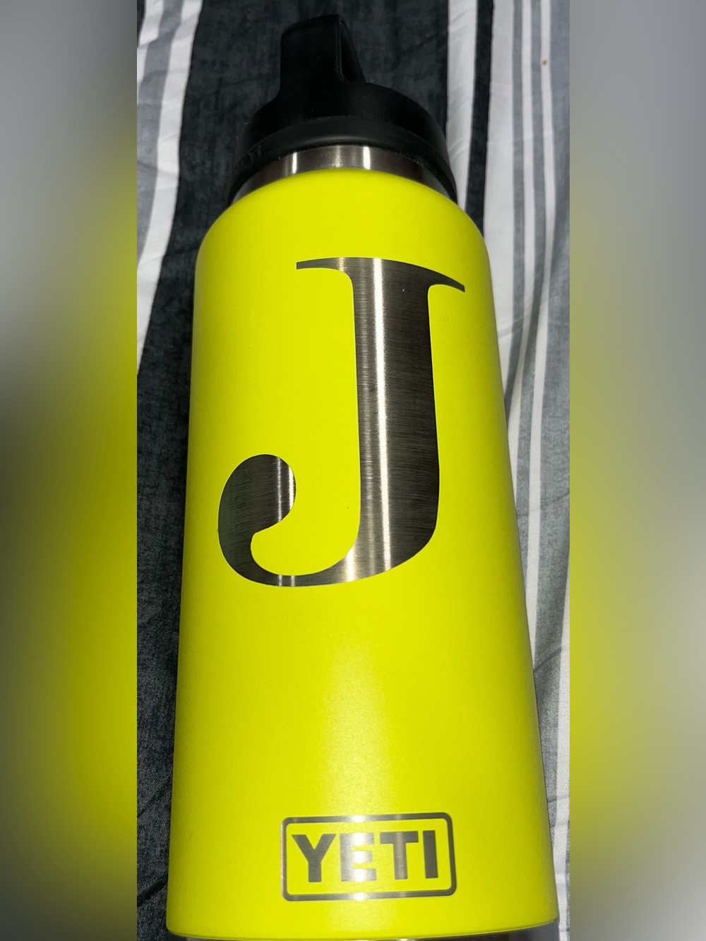 Yeti Bright neon greenish yellow Decorative Accent with Stainless 'J' Monogram